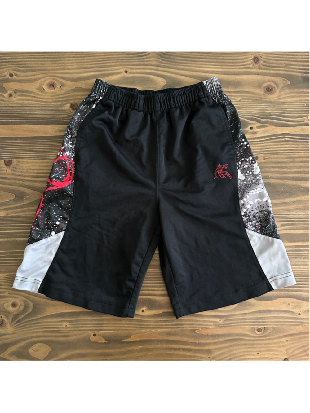 Boys AND1 Black Red Athletic Basketball Shorts Size L 10/12 Polyester Pre-Owned